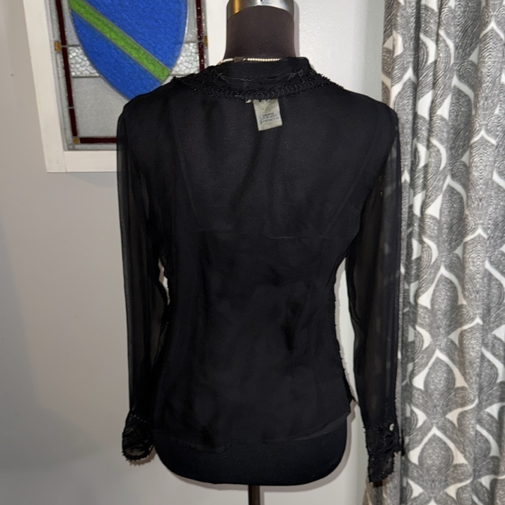 iCe Vintage 90’s Mesh Silk Beaded & Embroidered Long Sleeve Blouse - Picture 5 of 8